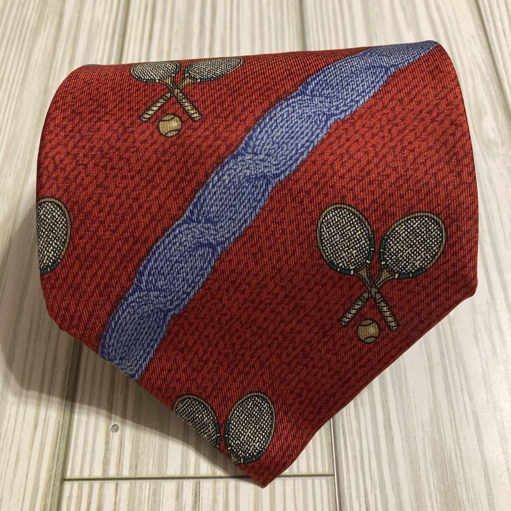 Vintage Chaps Ralph Lauren Mens Tie, Red W/ Tennis Racket Pattern,
